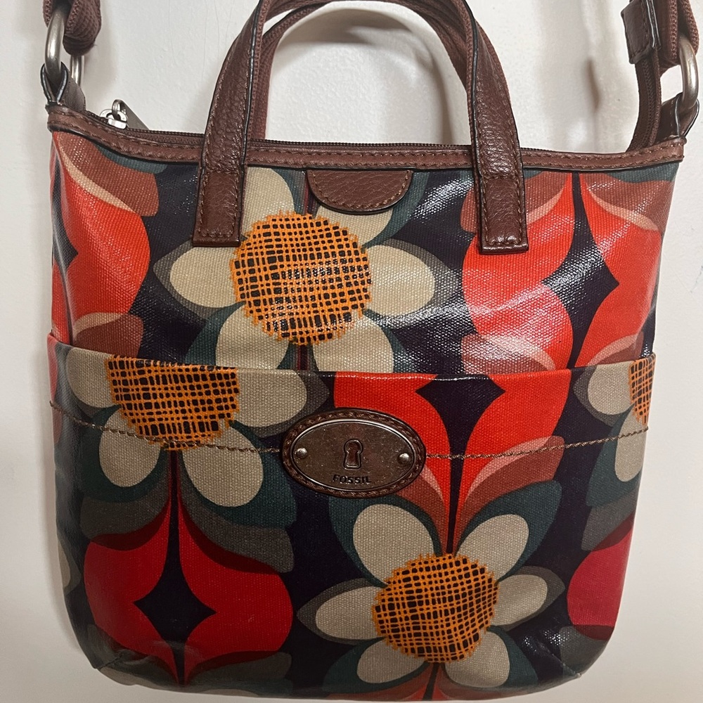 Fossil Multicolor Flower Print Coated Canvas/leather Crossbody Shoulder Bag